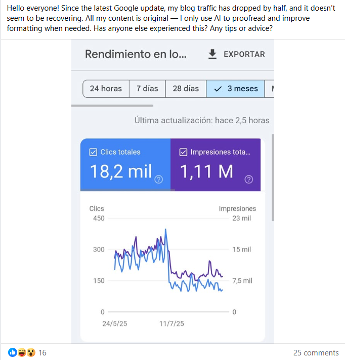 Traffic dropped rankings fine - Real case example showing traffic loss with stable rankings after Google core update