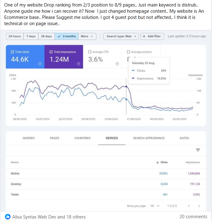 Traffic dropped rankings fine scenario - Website owner confused about traffic loss despite maintaining page 2 rankings