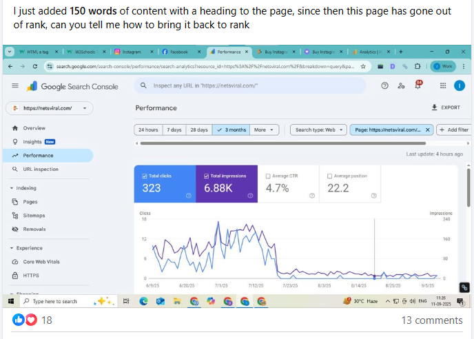 Traffic drop after changes - Website owner experiencing traffic loss after making edits to site