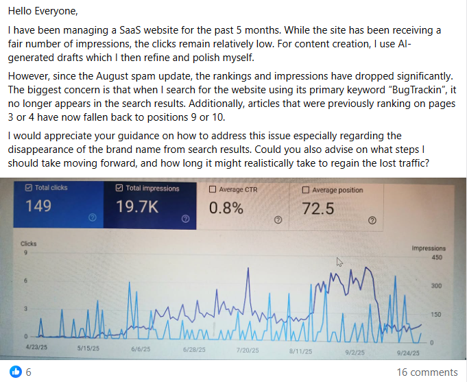 GSC hidden metrics showing low clicks despite high impressions - Classic AI Overview traffic theft pattern