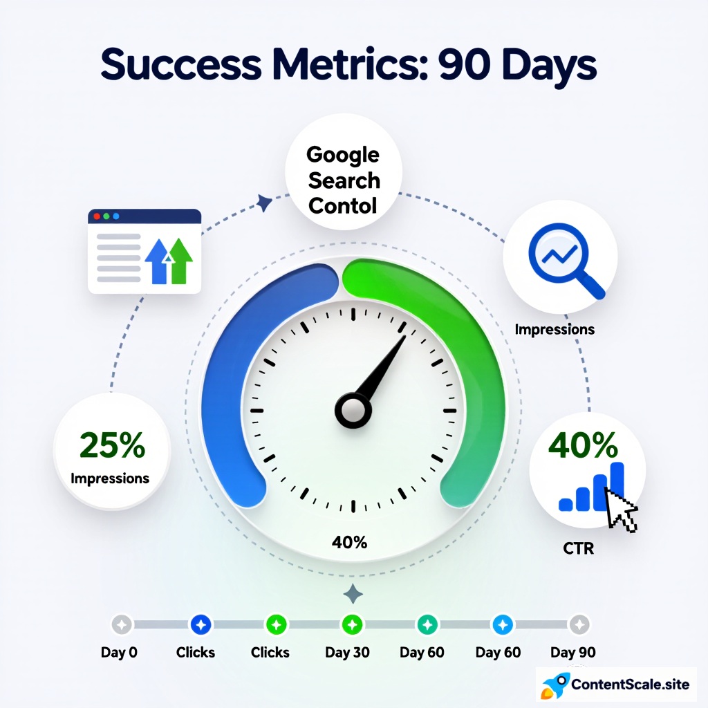 SEO Recovery Services - Success metrics 90 days showing Google Search Console data tracking ContentScale recovery results