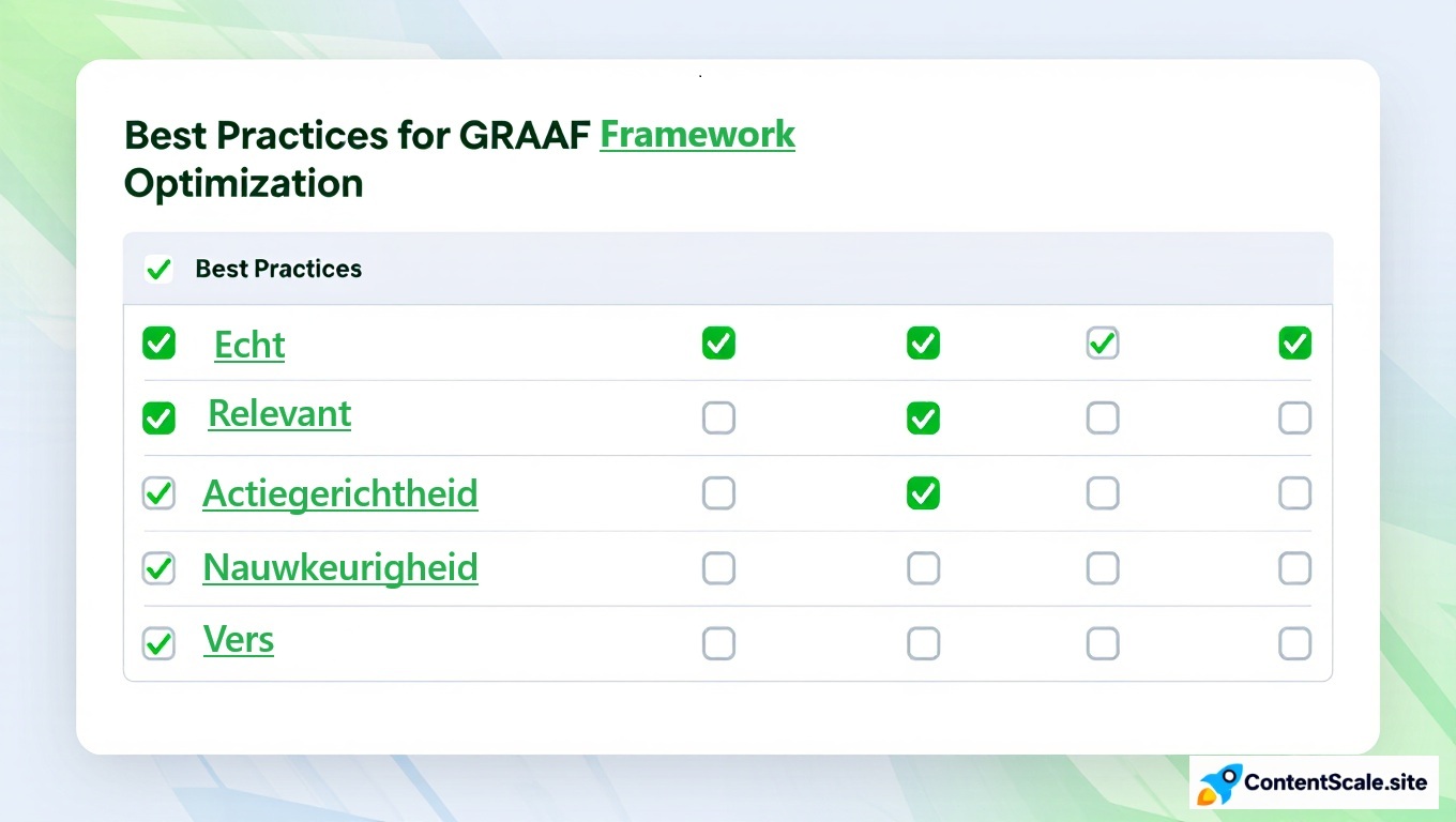 Checklist graphic showing GRAAF Framework best practices with checkmarks and tips