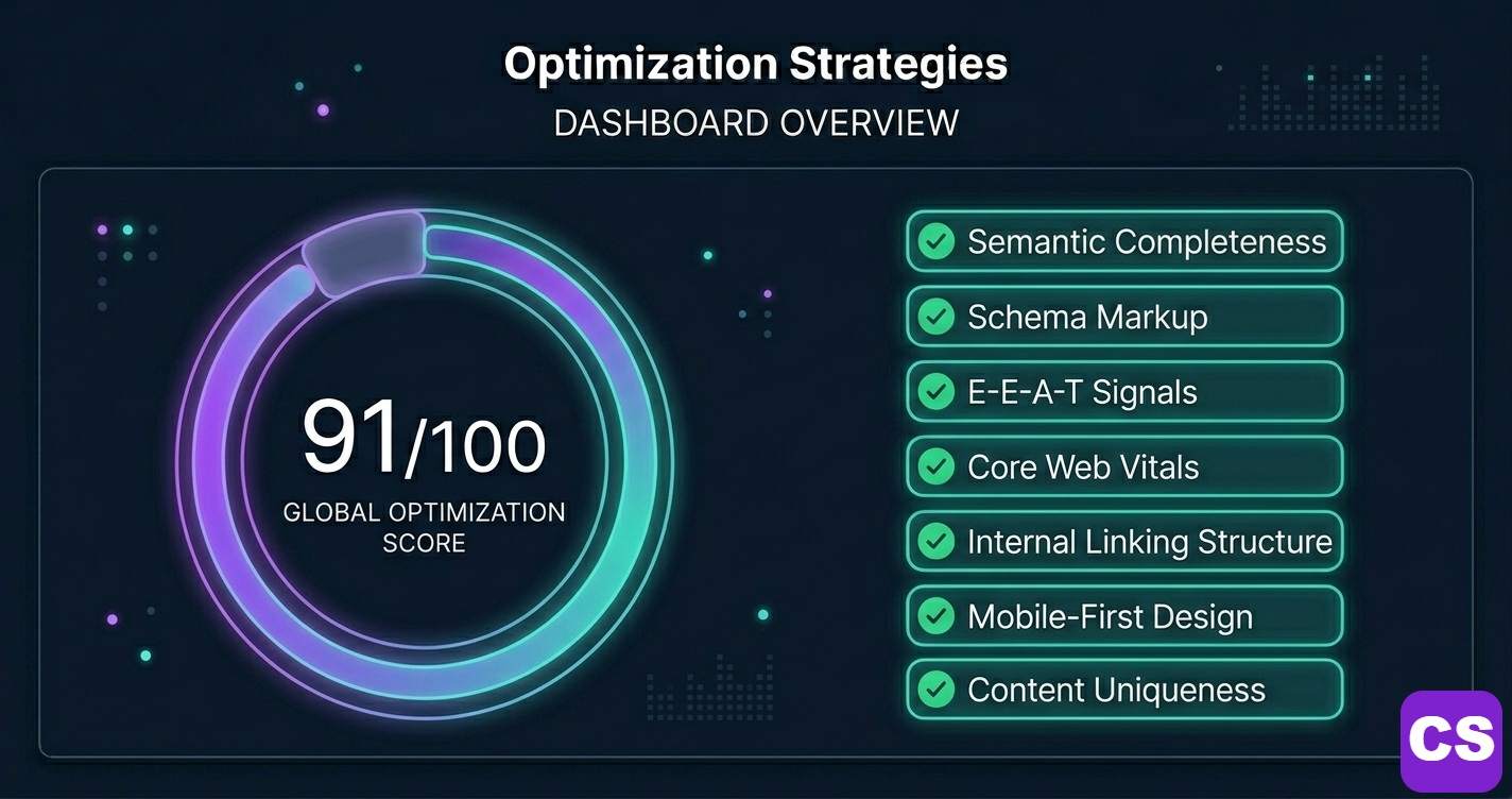 ContentScale scanner dashboard showing ContentScore of 91 out of 100 with trigger pattern checklist and green tick marks