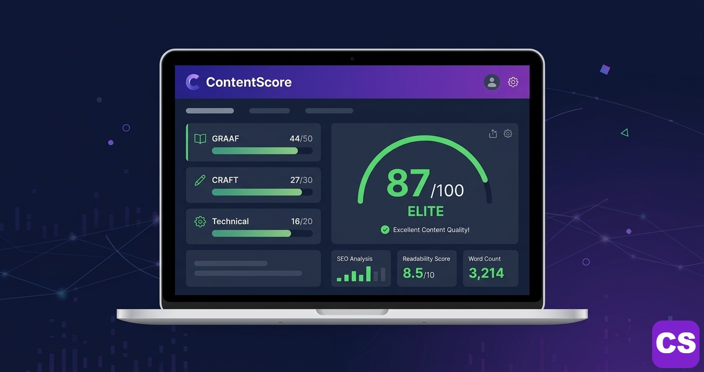 ContentScale scanner showing 100-point ContentScore audit for DIY SEO recovery decision