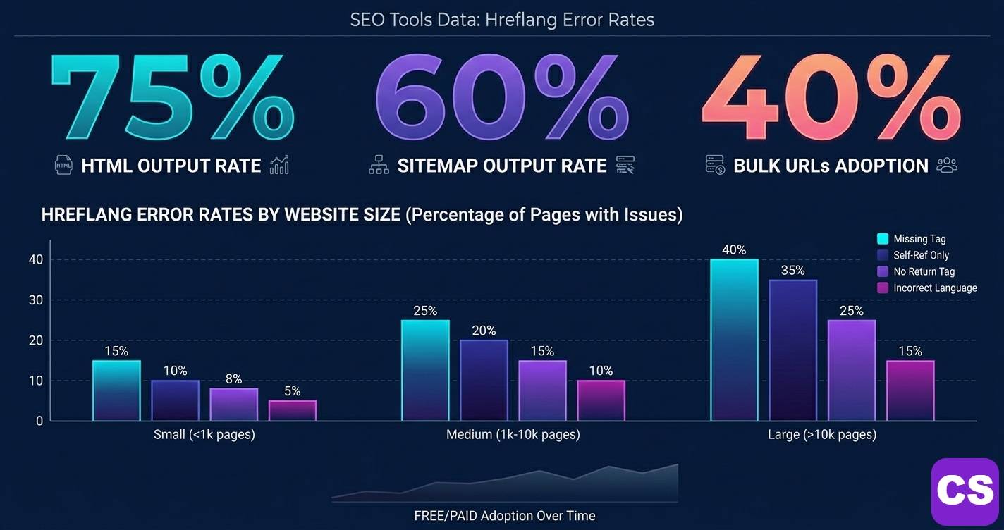 Data visualization showing hreflang error rates and international SEO statistics for 2026