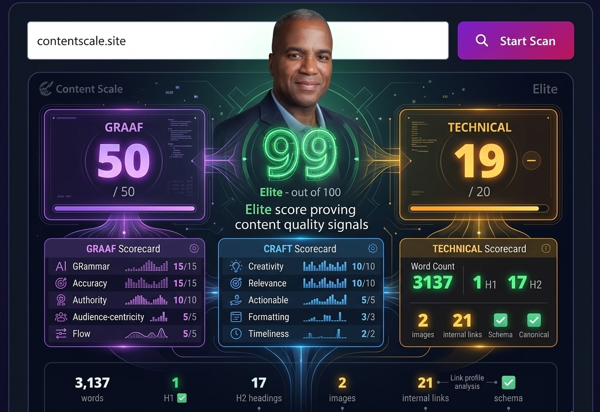Content Scale ContentScore 99 out of 100 Elite — verified SEO content quality results and traffic recovery statistics 2026