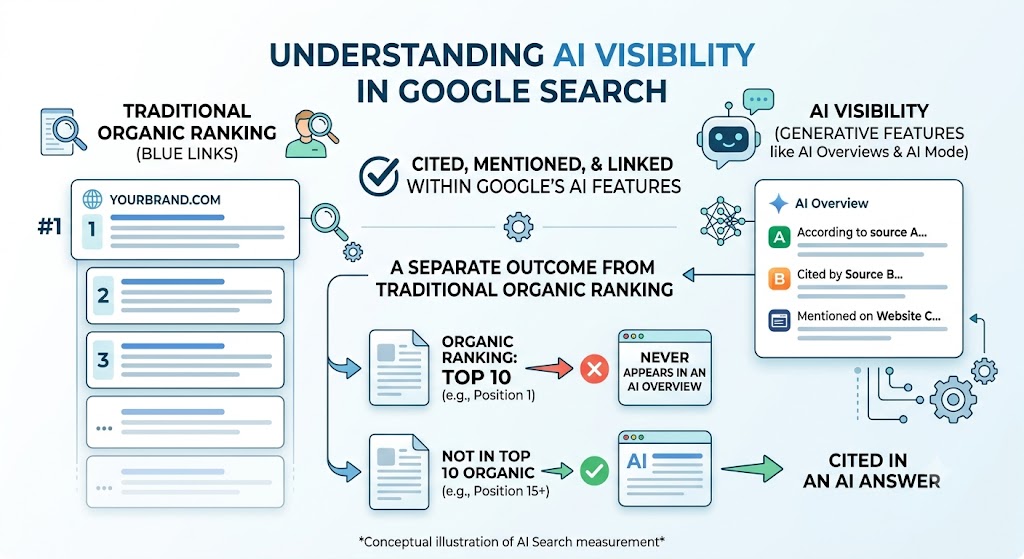 AI visibility in Google Search — how AI Overviews and AI Mode cite websites as sources