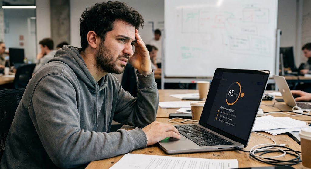 GRAAF Framework scan showing a 65 score flagged as a problem in the AI content quality checker
